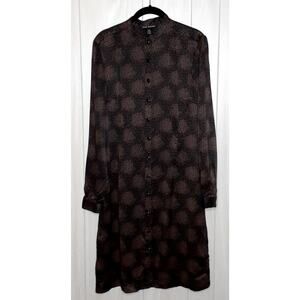 Club Monaco 100% Silk Long Sleeve Shirt Dress Size 10 Black Brown